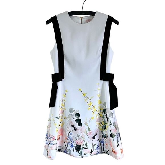 Ted Baker Marzy Elegance White Floral Bow Detail Sleeveless A-Line Dress - Picture 2 of 10